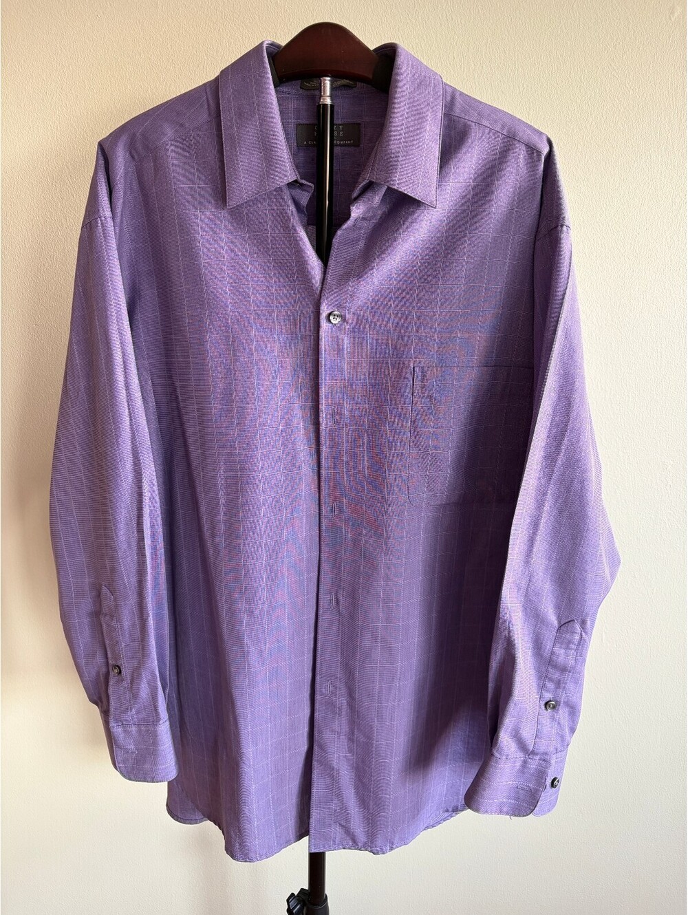 Crazy Horse Men’s Purple Plaid Button-Up Dress Shirt 16 32-33 Long Sleeve